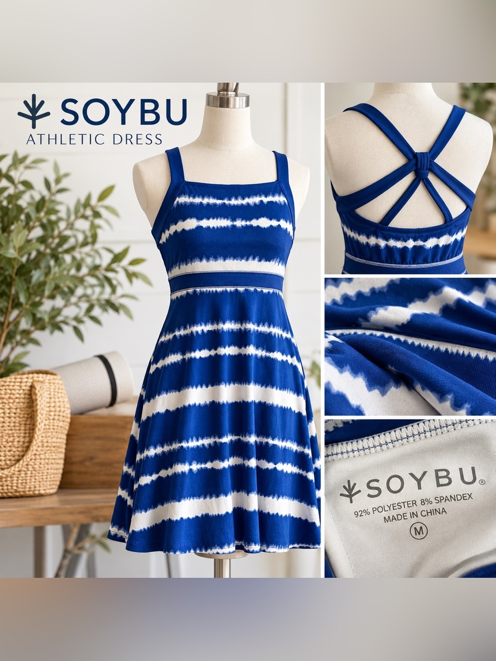 SOYBU ATHLETIC DRESS SIZE M BLUE WHITE RACERBACK SHELF BRA